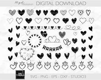 Forma de corazón SVG / Paquete de forma de corazón / Silueta de corazón / Corazones SVG / Corazones de garabato SVG / Svg dibujado a mano / Banner de corazón Svg / Clipart de corazón