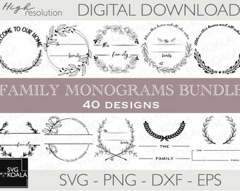 Family Name Monogram SVG Bundle | Family name SVG | Family Name Sign | Wedding Monogram SVG | Family Frame | Family Bundle | Family Wreath