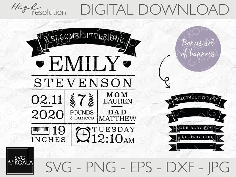 Baby Stats SVG | Baby Birth Announcement Template Svg | Baby Shower Svg ...