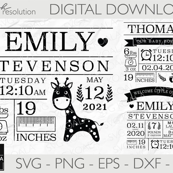 Baby Stats Bundle SVG | Baby Geburtsankündigung Vorlage SVG | Baby-Dusche-Svg | Geburt Stats SVG | Baby Andenken Vorlage | Baby Stats SVG