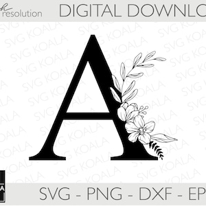 Alfabeto floral SVG / Monogram Letter / Alphabet Clipart / Alphabet PNG / Letter cut Files / A-Z / Botanical Alphabet Cut File / Letters SVG