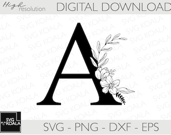 Floral Alphabet SVG | Monogram Letter | Alphabet Clipart | Alphabet PNG | Letter cut Files | A-Z | Botanical Alphabet Cut File | Letters SVG