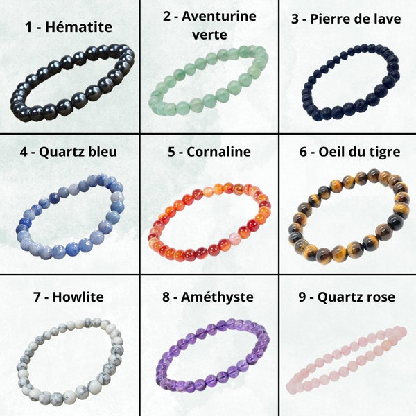 Bracelet en pierres naturelles perles de 6mm pierres précieuses aux multiples bienfaits pour homme et femme