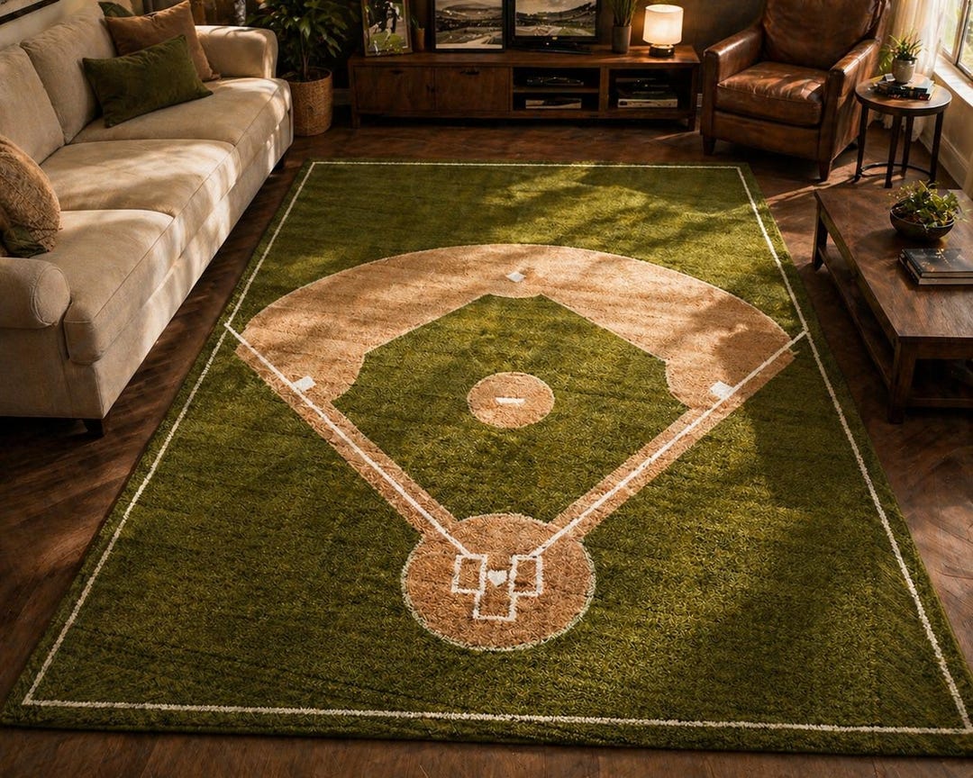 Hand-tufted Wool Baseball Field Area Rug, Sporty Diamond Carpet for ...