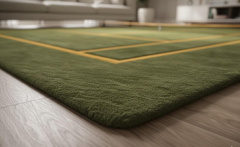 Olive Green Tennis Court Rug, Modern Geometric Wool Blend Area Rug - Etsy