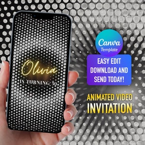 Silver Glitter Birthday Video Invitation: Editable Template (Digital Download)