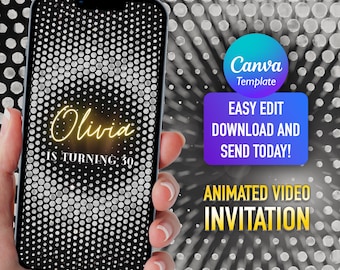 Silver Glitter Birthday Video Invitation: Editable Template (Digital Download)