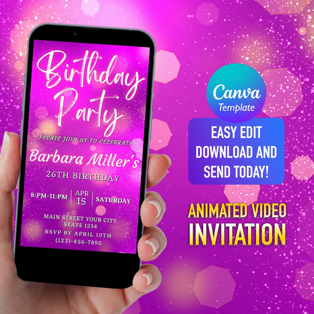Pink Glitter Birthday Party Invitation Electronic Invite Etsy