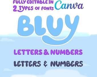 Fuentes azules, SVG azul, fuente infantil, descarga de fuente digital, logotipo de Canva, fuente azul para fiestas con nombre, fuente de Canva, impresión de Canva, fuente PNG, editable en Canva.