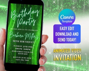 Emerald Green Birthday Party Video Invitation Template (Digital)