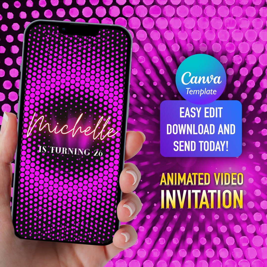 Pink Glitter Birthday Party Invitation, Electronic Invite, Pink Digital