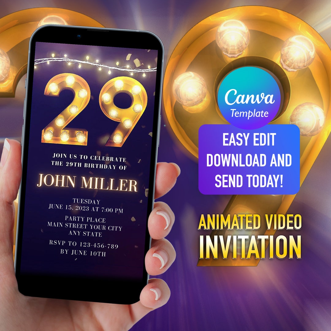 29th Birthday Party Invitation, Phone Invitation for Men, Twenty Ninth