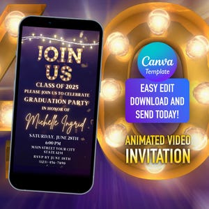 Gold Marquee Lights Graduation Invitation: Class of 2025 (Digital Download)