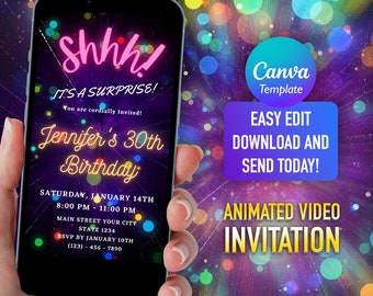 Surprise Sparkle Birthday Invitation: Editable Digital E-Invite