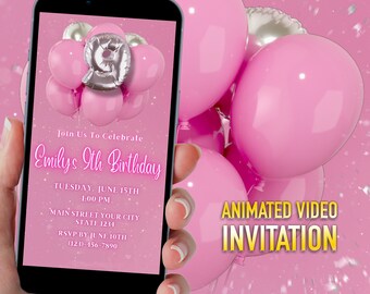 Pink Glitter 9th Birthday Dinner Invitation (Digital Download)