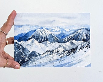 13x18 cm, “Zugspitze No.02” Original Aquarellbild, Blick von der Zugspitze, mit Passepartout