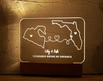 Long Distance Relationship Gift - Custom Two State - Going Away Gift - Couple Name Sign - Couple Gift - Gift for Her / Him - Christmas Gifts