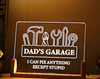 Letrero personalizado para garaje - Regalo para papá - Regalo de cumpleaños para papá - Regalos para hombres - Regalos para él - Regalo para esposo - Letrero personalizado para taller
