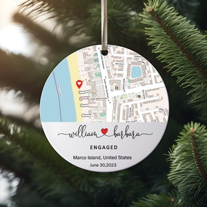 Adorno de mapa personalizado para recién comprometidos o recién casados - Regalo de mapa de compromiso - Regalo de compromiso personalizado - Regalo de adorno de compromiso personalizado