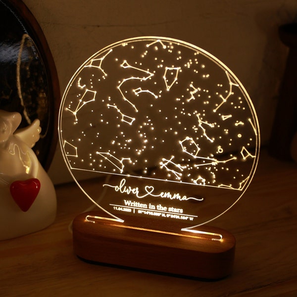 Star Map on Night Light as Anniversary Gift - Stars Chart - Personalized Constellation Map - Gift for Her / Him - Girlfriend Boyfriend Gifts