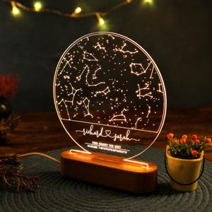 Carte des étoiles sur veilleuse comme cadeau d'anniversaire - carte du ciel - carte de la constellation personnalisée - cadeau pour elle / lui - cadeaux petite amie petit ami