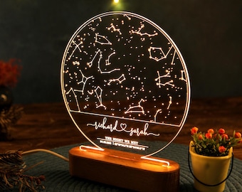 Star Map on Night Light as Anniversary Gift - Stars Chart - Personalized Constellation Map - Gift for Her / Him - Girlfriend Boyfriend Gifts