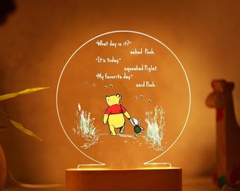 Personalized Pooh Bear Acrylic Night Light, Winnie The Pooh Plaque,Baby LED Night Lamp,Light Up Sign for Kids,bedside lamp,Baby Gifts Birth