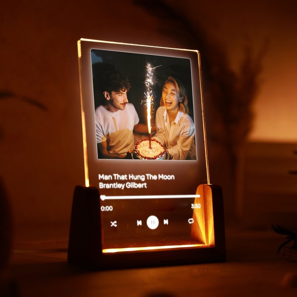 Personalized Photo Song Night Light - Gift for Girlfriend / Boyfriend - First Anniversary - Custom Music Plaque - Couple Gift - Gift for Her