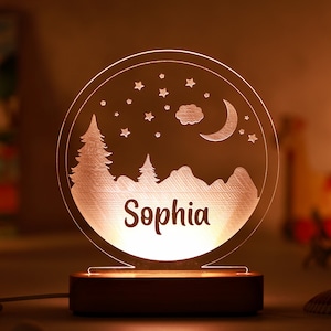 Personalized Starry Forest Night Light - Toddler Gifts - Kids Room Decor - First Birthday Gift - Baby Girl / Boy Gifts - Custom Name Gift