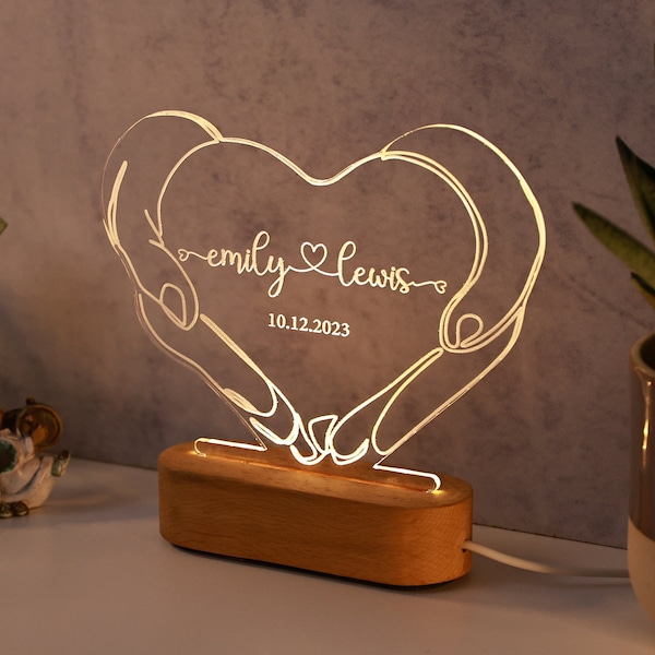 Personalized Night Light for Couples, Romantic Couple Gifts, Personalized Valentines Day Gift, Personalised Name & Date, Anniversary Gifts