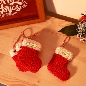 Personalized Christmas Stocking Ornament - Mini Stockings - Punch Needle - Stocking Ornament Gift - Embroidered Stocking - Custom Ornament