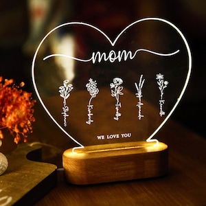Luz de noche con flores personalizada - Regalo para el Día de la Madre - Regalo de flores para mamá - Regalo para mamá - Idea de regalo de cumpleaños para abuela Nana - Regalo para mamá