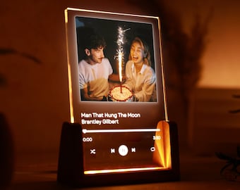 Luz nocturna de canción fotográfica personalizada - Regalo para novia / novio - Primer aniversario - Placa de música personalizada - Regalo de pareja - Regalo para ella