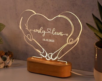 Personalized Night Light for Couples, Romantic Couple Gifts, Personalized Valentines Day Gift, Personalised Name & Date, Anniversary Gifts