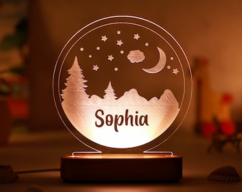 Luz nocturna personalizada del bosque estrellado - Regalos para niños pequeños - Decoración de la habitación para niños - Primer regalo de cumpleaños - Regalos para niñas / niños - Regalo con nombre personalizado