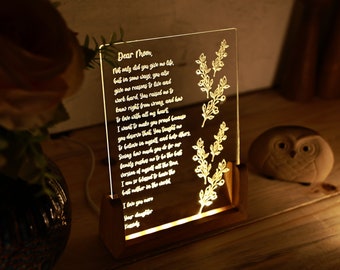 Personalized Hand-Written Letter Night Light for Mom - Gift for Mom - Grandma Mommy Birthday Gifts - Mothers Day Gift - Christmas Mom Gifts