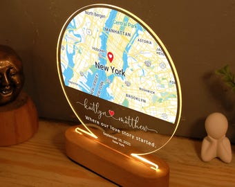 Map Print Night Light for newly engaged or newlyweds - Engagement Gifts For Couple - Newly Wed Gifts for Couple - Just Engaged Married