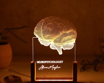 Veilleuse personnalisée pour neurologue - Cadeau étudiant en médecine - Cadeaux pour les amateurs de sciences - Cadeau de remise des diplômes d'un étudiant en psychologie - Cadeau médecin