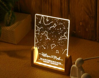 Lámpara de noche con mapa estelar de constelaciones para parejas - Regalo para él/ella - Regalo para marido/mujer - Regalos personalizados de aniversario - Cielo nocturno personalizado