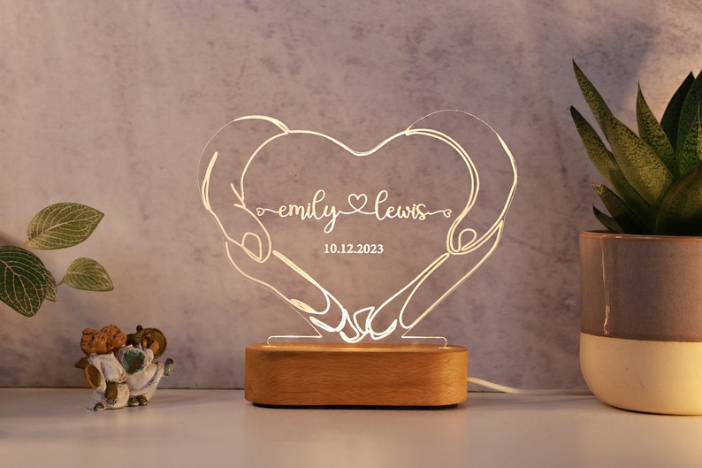 Personalisiertes Nachtlicht für Paare, Romantische Paar Geschenke, personalisiertes Valentinstag Geschenk, personalisierte Namen & Datum, Jubiläumsgeschenke Bild 7