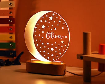Personalized Moon Night Light - Baby Shower Gift - Custom Baby Birthday Gift - Birthday Gift for Boys and Girls - Kids Room Decor