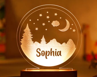 Personalized Night Light with Mountain, Fairy, Half Moon, Panda, Moon & Stars, Customized Led Name Lamp , Kids Night Light with Custom Name