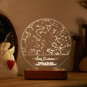 Star Map Night Light Gift for Couples - Personalized Constellation Map - 1st 5th 10th Anniversary Gifts - Star Chart for Valentines Gift