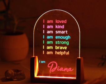 Girls Brave Strong Love Night Light - Positive Affirmation - Name Lamp - Childs Light - Kids Bedroom LED Light - Girls Bedroom Decor