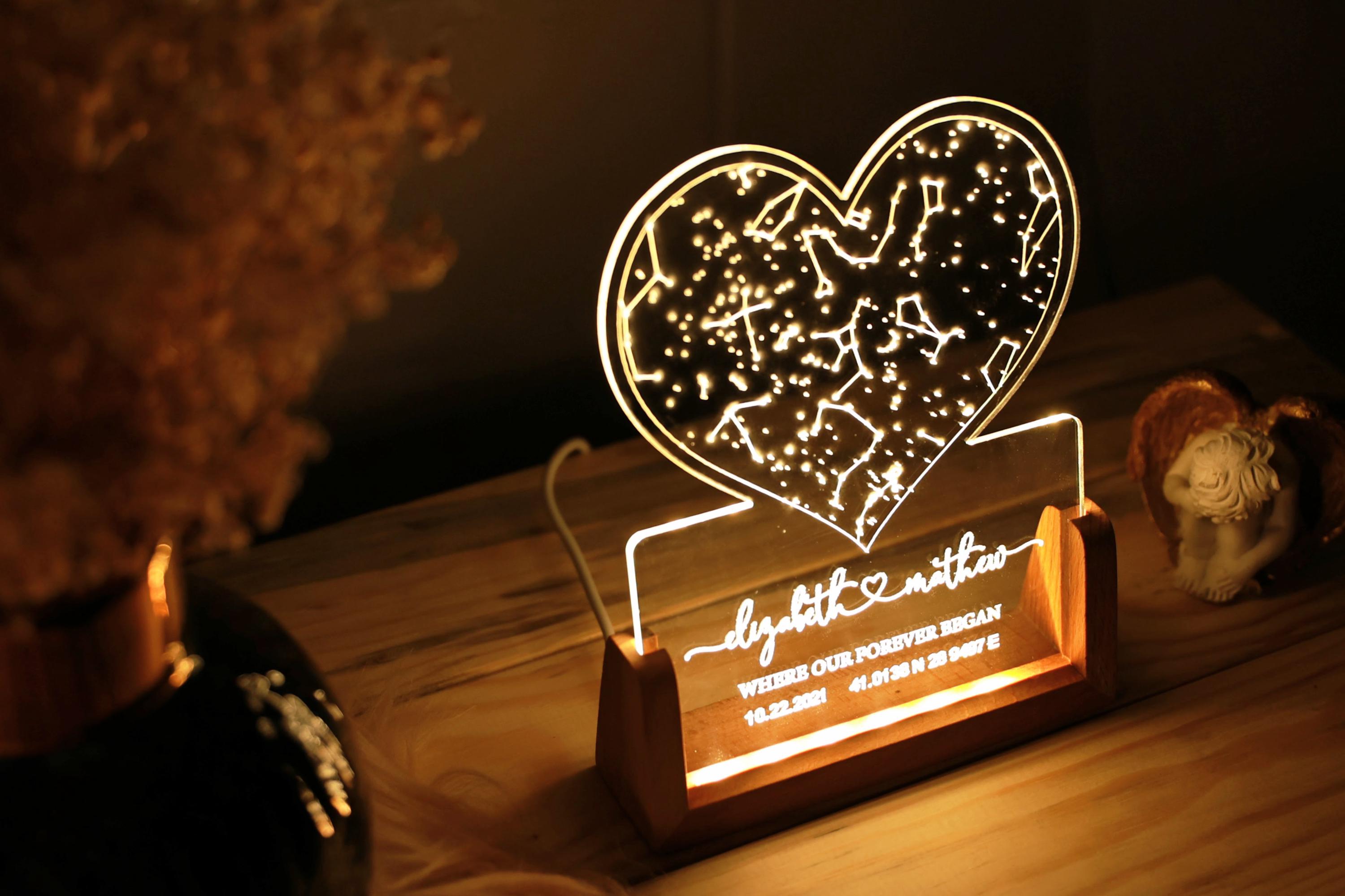 Custom Star Map Lamp | Personalized Night Light With Date & Location | Romantic Gift For Couples, Anniversary, Wedding, Birthday