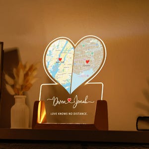 Luz de noche personalizada con dos mapas, el amor no conoce distancias, lámpara para relaciones a larga distancia, regalo de despedida, regalo de pareja, regalos de San Valentín