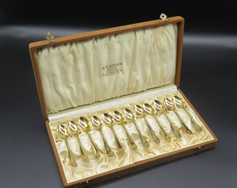 Set of 12 Vintage Coffee / Tea Spoons GAB EXP NSALP in box. Golded Coffee Spoons by Gab Made in Sweden from the 50-70s