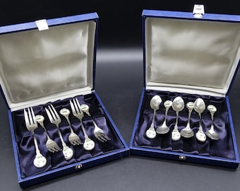 Set of 6 Vintage Tea/Coffee Spoons or Dessert Fork The Svaneholm Linnaea Borealis design in their original box Made in Sweden in the 80-90s