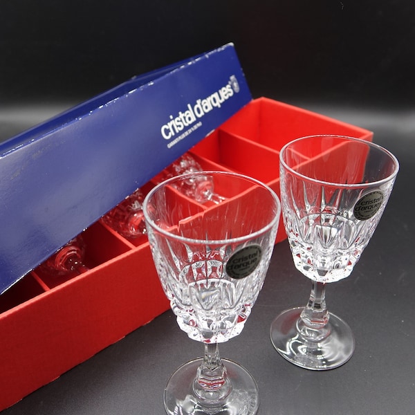 Set mit 6 Vintage-Pompadour-/Allround-Gläsern. Cristal Darques 6 Pompadour 12 cl in Originalverpackung. Hergestellt in Frankreich in den 70er Jahren