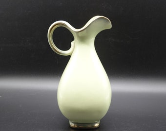 Vintage Ceramic Jug / Jug Vase 4884 Most Likely Ü-Keramik Ubelacker or Royal KM Bavaria. Green with Golden Edge Made in Germany in the 60s